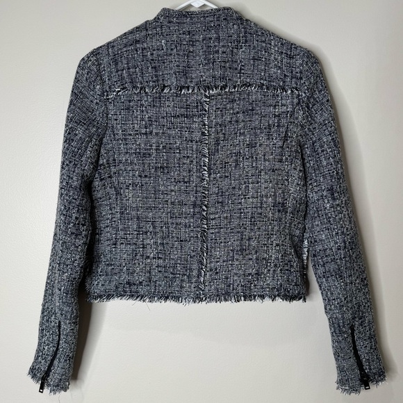 Banana Republic Blue White Black Tweed Crop Length Zip-up Blazer Jacket Size 2 - Picture 11 of 12